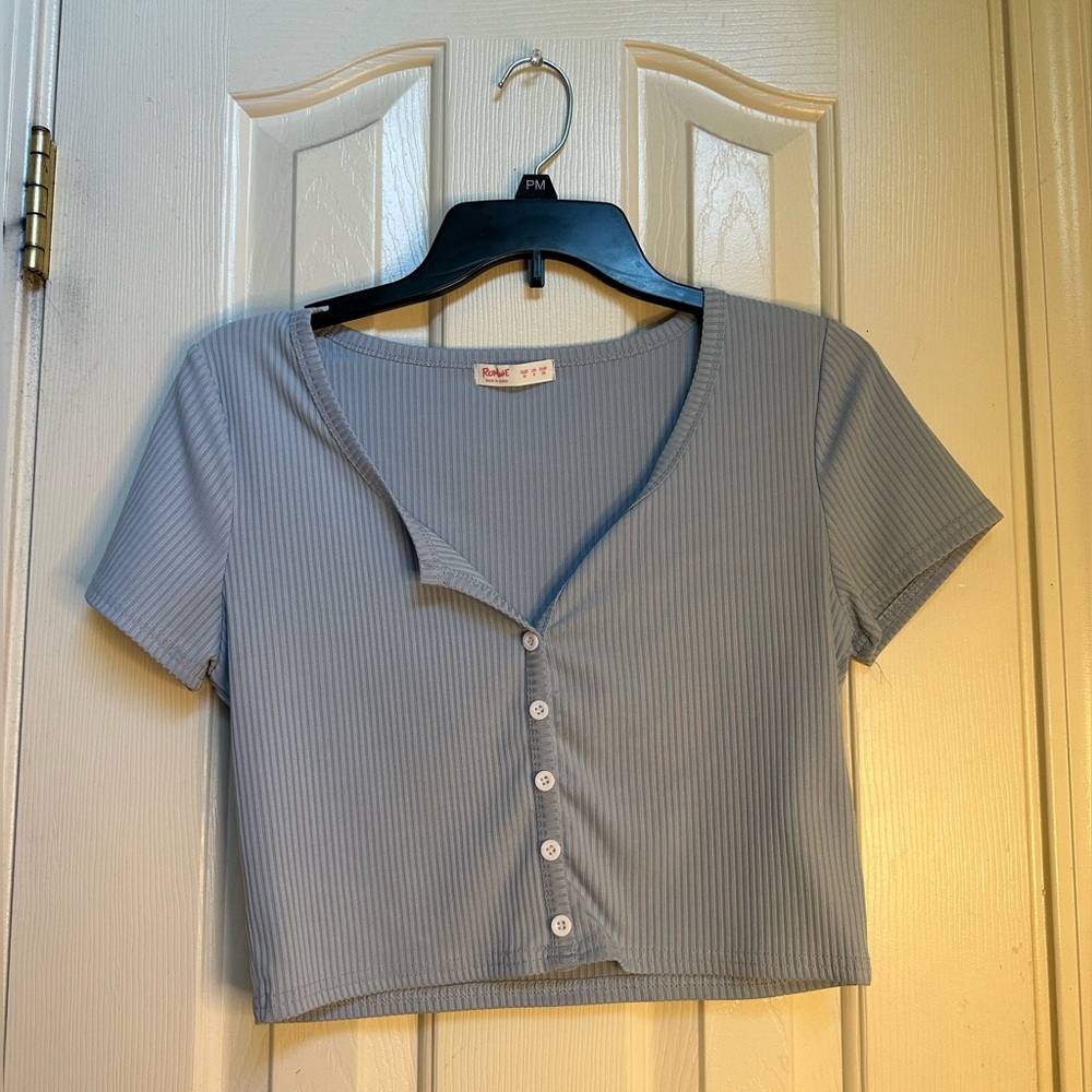 Baby Blue Cropped Button Baby Tee
